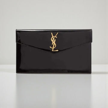 YSL Uptown Pouch in Glossy Black Patent Leather
