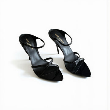 YSL Gippy Black Patent Crisscross Pointed Heels, 4.5" Heels, Box Damaged