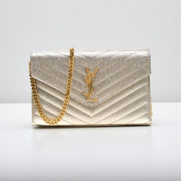 YSL Cassandre Envelope Chain Bag Silvery – Chevron Quilted Leather