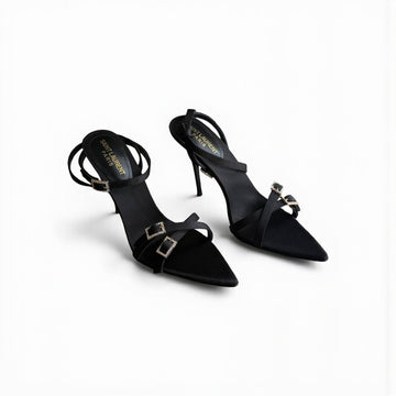 YSL Cassie Silk Heels, Satin Sandal Strap, 4.5" Pointed Heels, Box Damaged