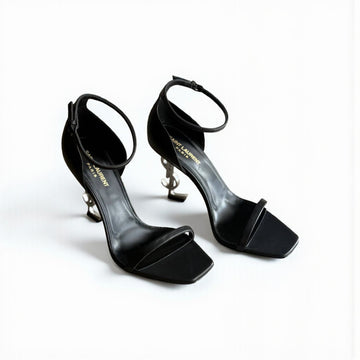 YSL Opyum Leather Logo Heels, 4.5" Heels, Smooth Leather, Box Damaged