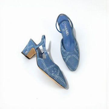 Chanel Slingback Heels, Denim, 2.5 inches Heels, Blue Denim