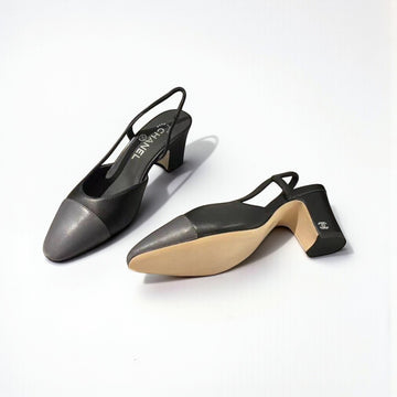 Chanel Slingback Heels, Calfskin, 2.5 inches Heels, Black & Grey