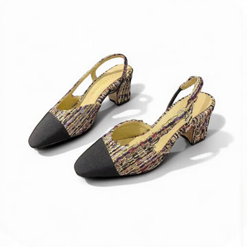 Chanel Slingback Heels, Cloth Multicolor, 2.5 inches Heels, Yellow & Black