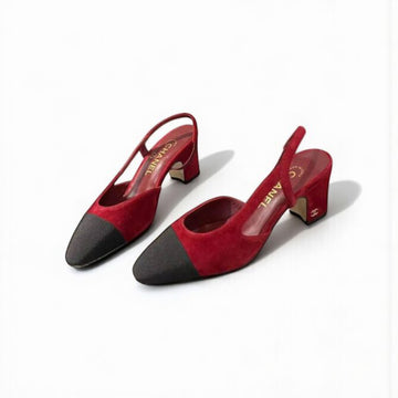 Chanel Slingback Heels, Cashmere, 2.5 inches Heels, Red & Black