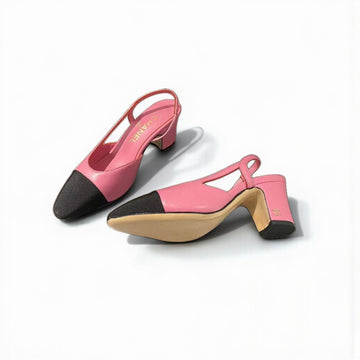 Chanel Slingback Heels, Lambskin, 2.5 inches Heels, Rose & Black