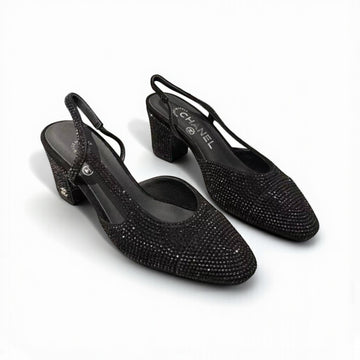 Chanel Slingback Heels, Crystal-embellished, 2.5 inches Heels, Black