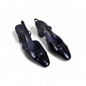 Chanel Slingback Heels, Calfskin & Patent Calfskin, 2.5 inches Heels, Black