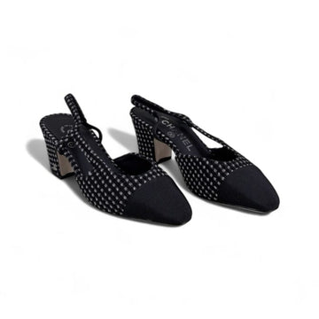 Chanel Slingback Heels, Tweed Cloth & Grosgrain, 2.5 inches Heels, Black