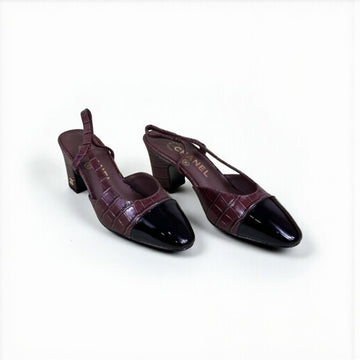 Chanel Slingback Heels, Calfskin & Patent Calfskin, 2.5 inches Heels, Wine Red & Black