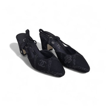 Chanel Slingback Heels, Denim, 2.5 inches Heels, Black