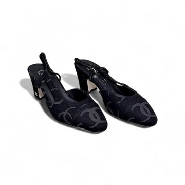 Chanel Slingback Heels, Denim, 2.5 inches Heels, Black