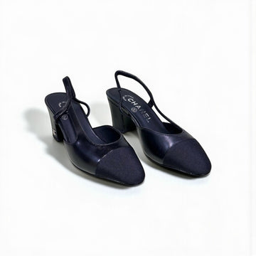 Chanel Slingback Heels, Calfskin & Grosgrain, 2.5 inches Heels, Black