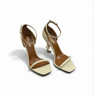 YSL Opyum Heels, Smooth Leather, 4.5" Logo Heels, Black Stain & Damaged Box