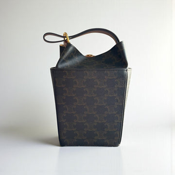 Celine Strap Box Top Handle Bag Triomphe Canvas 14.5x11x11cm
