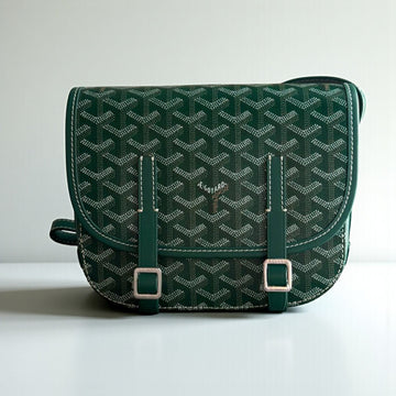 Goyard Belvedere PM Messenger Bag Green Goyardine Canvas Taurillon Leather 15x20x7cm