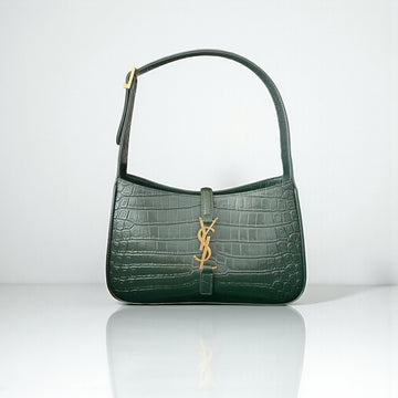 YSL Le 5À7 Green Crocodile-Embossed Hobo Bag