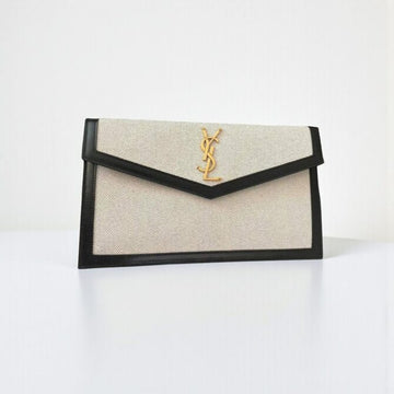 YSL Uptown Pouch Black – Canvas & Leather, 27 cm