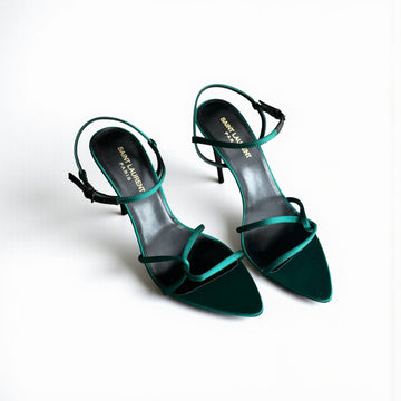 YSL Silk Satin Pointed Heels Sandals, 4.5" Heels, Satin Sandal Strap, Box Damaged