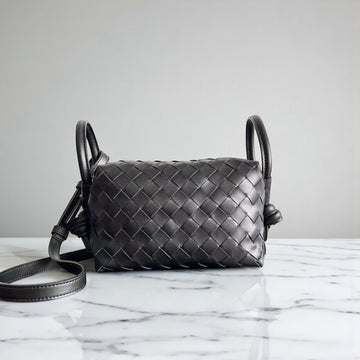 Bottega Veneta Small Loop Crossbody Bag Black Souple Intrecciato 12x19x9cm