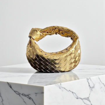 Bottega Veneta Mini Jodie Gold Intrecciato Leather Top Handle 13x23x8.5cm