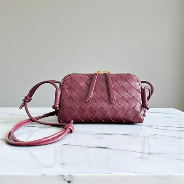Bottega Veneta Concert Pouch Maroon Intrecciato Leather, 11.5x18.5x8.5 cm
