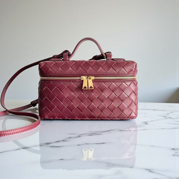 Bottega Veneta Maroon Intrecciato Vanity Case Bag