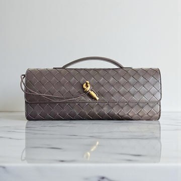 Bottega Veneta Andiamo Clutch Dark Brown Intrecciato Lambskin 13x30x3cm
