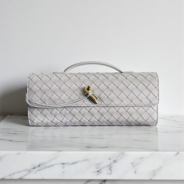 Bottega Veneta Andiamo Clutch Grey Intrecciato Lambskin 13x30x3cm