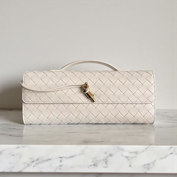 Bottega Veneta Andiamo Clutch Off White Cream Intrecciato Lambskin 30cm
