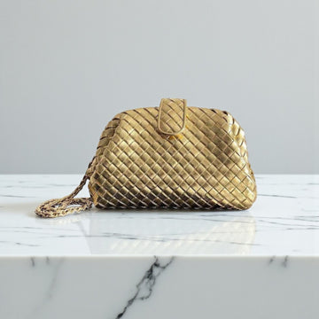 Bottega Veneta Lauren 1980 Gold Padded Intrecciato Clutch, 16.5x31.5x11 cm
