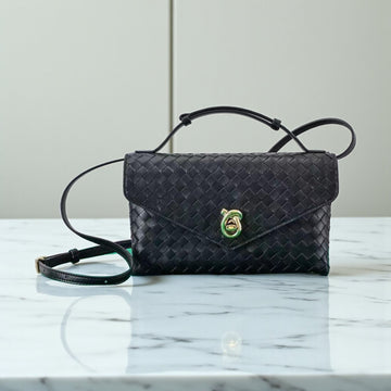 Bottega Veneta Intrecciato Knot Lock Black Lamb Leather Crossbody