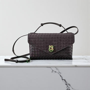Bottega Veneta Intrecciato Knot Lock Crossbody Bag Dark Brown