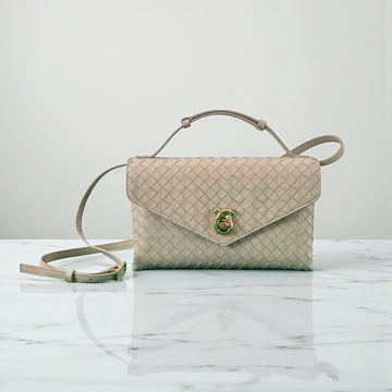Bottega Veneta Intrecciato Knot Lock Crossbody Bag Beige, 16x25x5.5 cm