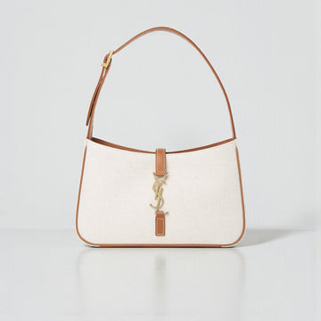 YSL Le 5à7 Brown Canvas Hobo Shoulder Bag, 23cm