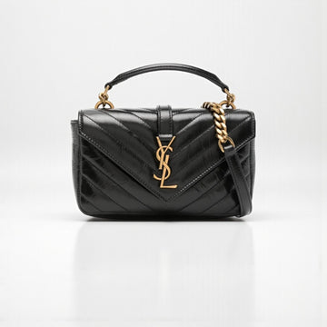 YSL Mini College Chain Shoulder Bag in Black Leather