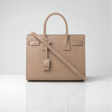YSL Small Sac De Jour Beige Crocodile-Embossed Leather Bag