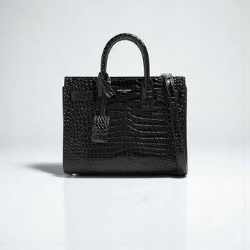 YSL Small Sac De Jour Black Crocodile-Embossed Leather Bag