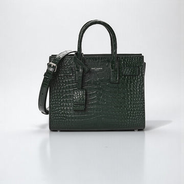 YSL Small Sac De Jour Dark Green Croc Bag