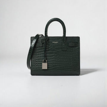 YSL Nano Sac De Jour Dark Green Croc Bag