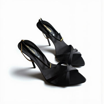 YSL Melody Heels, Satin Sandal Strap, 4.5" Pointed Heels, Box Damaged