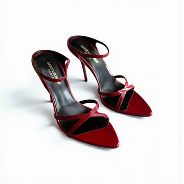 YSL Gippy Red Patent Crisscross Pointed Heels, 4.5" Heels, Box Damaged