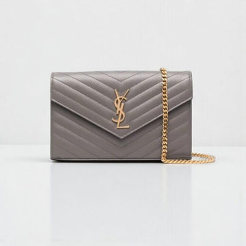 YSL Cassandre Envelope Chain Bag Gray – Quilted Calf Leather
