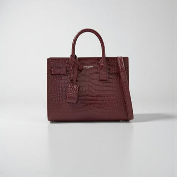 YSL Nano Sac De Jour Maroon Croc Leather Bag