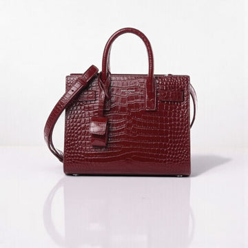 YSL Small Sac De Jour Maroon Croc Leather Bag
