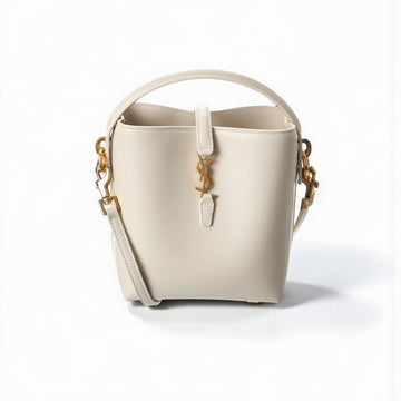 YSL LE 37 Mini Bucket Bag 13cm Off White Shiny Leather