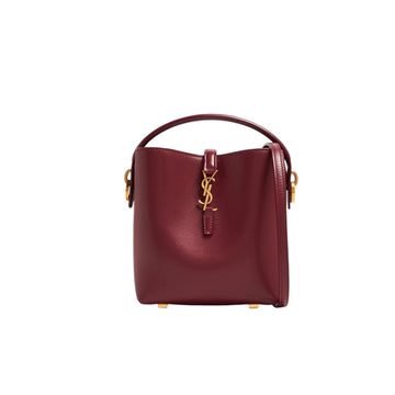 YSL LE 37 Mini Bucket Bag Maroon Shiny Leather 13cm