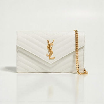YSL Cassandre Envelope Chain Bag White – Quilted Calf Leather