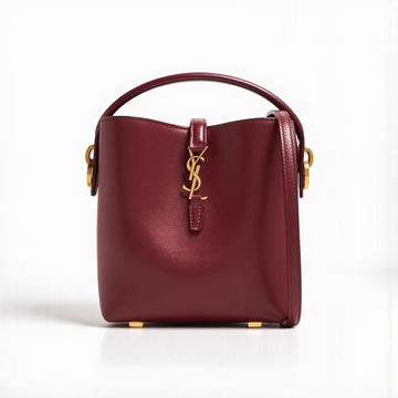 YSL LE 37 Small Bucket Bag Maroon Shiny Leather 18cm