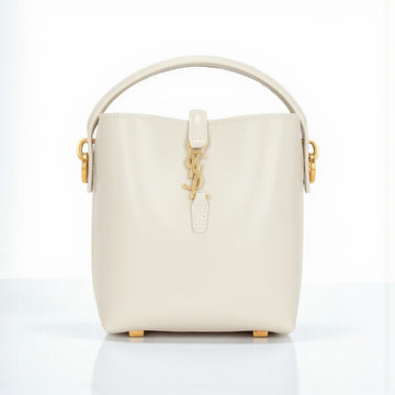 YSL LE 37 Small Bucket Bag Off White Shiny Leather 18cm